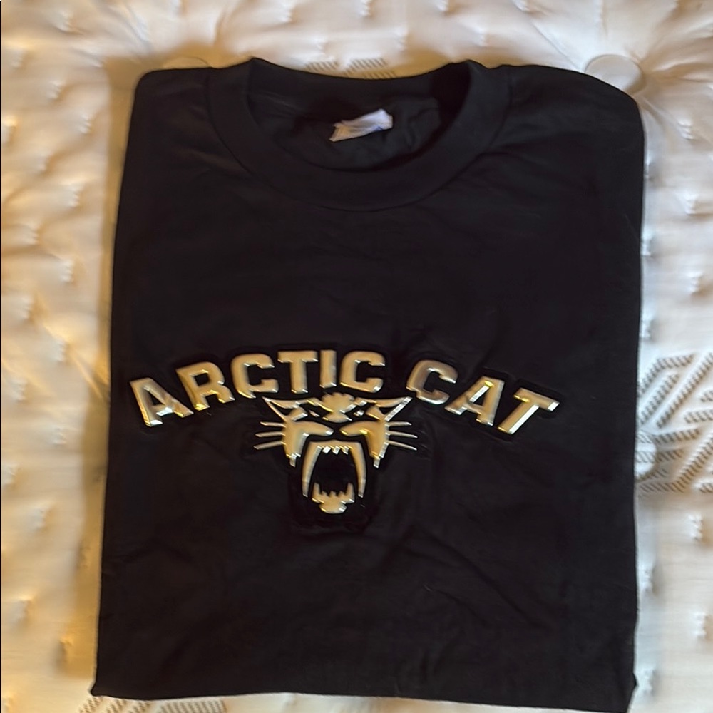 Black Short Sleeve Tee with Chrome Arctic Cat Logo NWOT